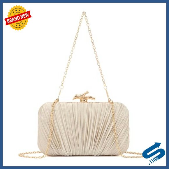 Pleated Silky Evening Clutch with Chain Strap - 7.5\